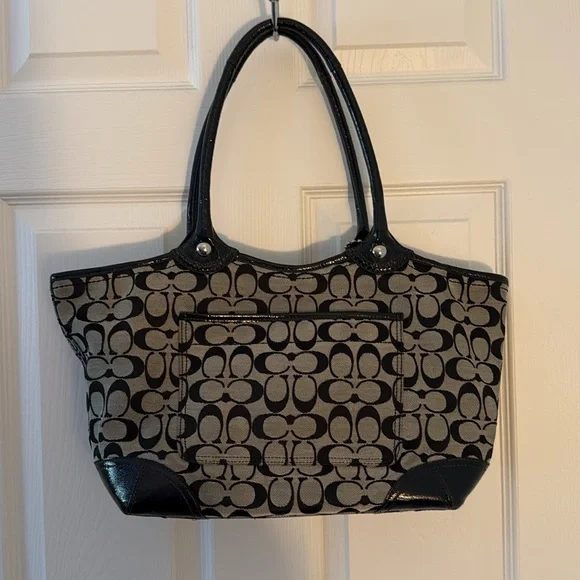 Authentic Coach Black and Tan Signature Tote - Picture 2 of 4